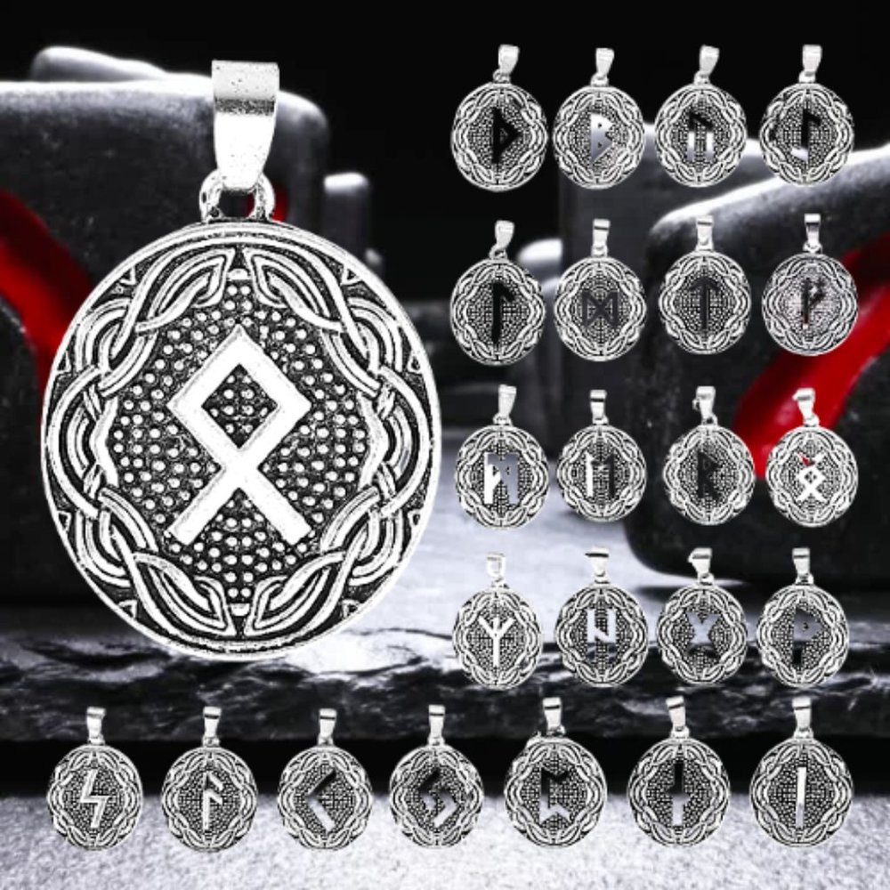 H2H JEWELRY SURGICAL STAINLESS STEEL 316L RUNE AMULET INITIAL LETTER PENDANT NE